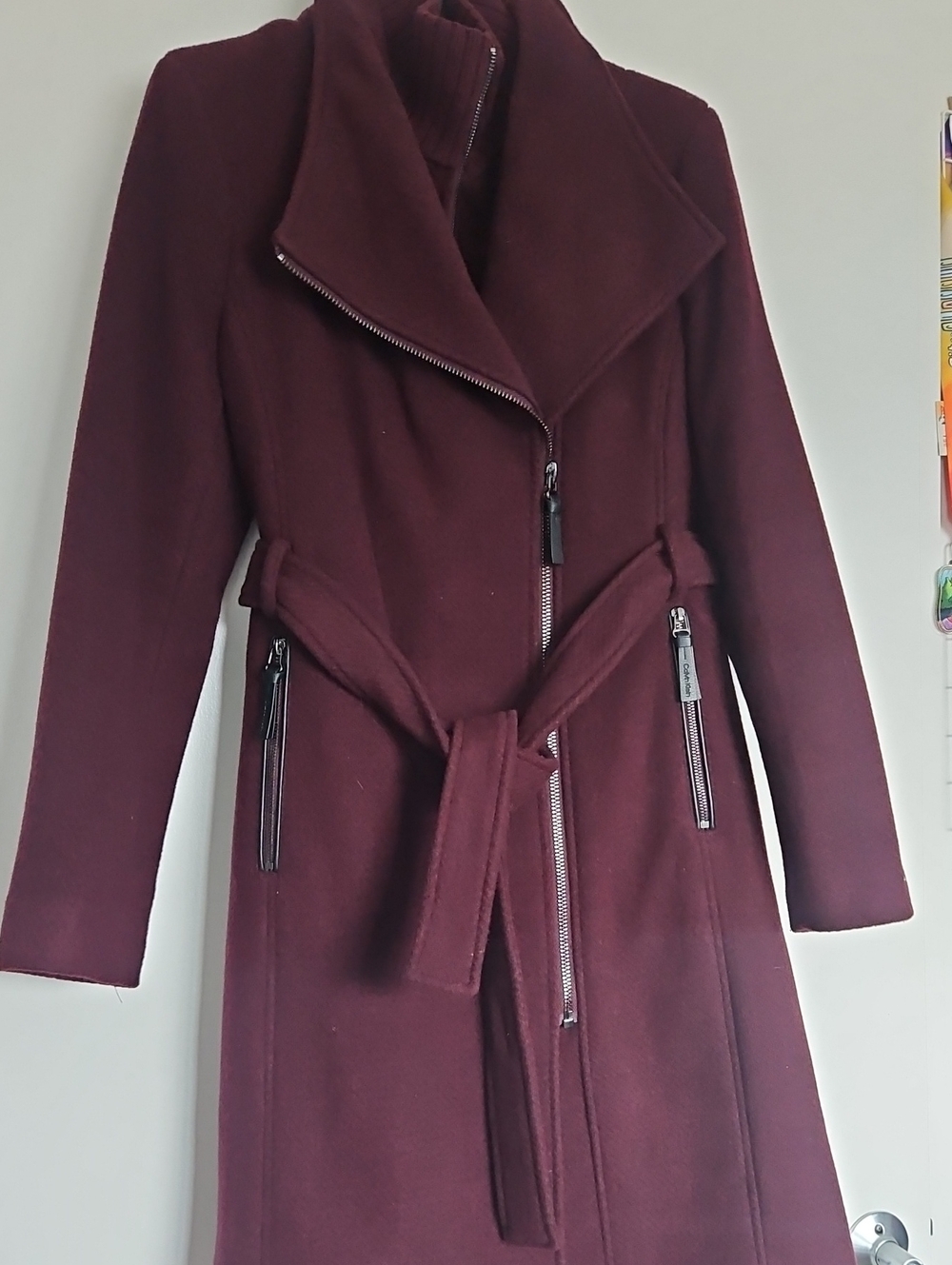 Calvin Klein Burgundy Belted Trench Coat